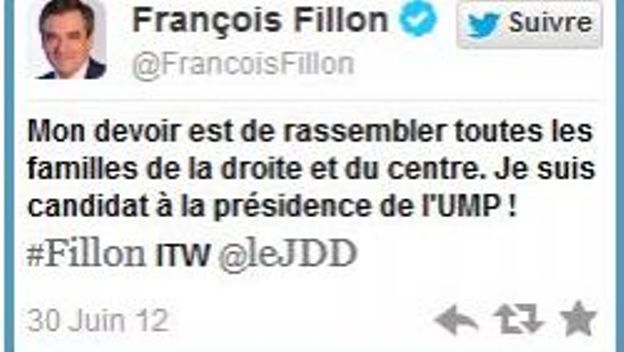 François Fillon a choisi Twitter pour officialiser sa candidature